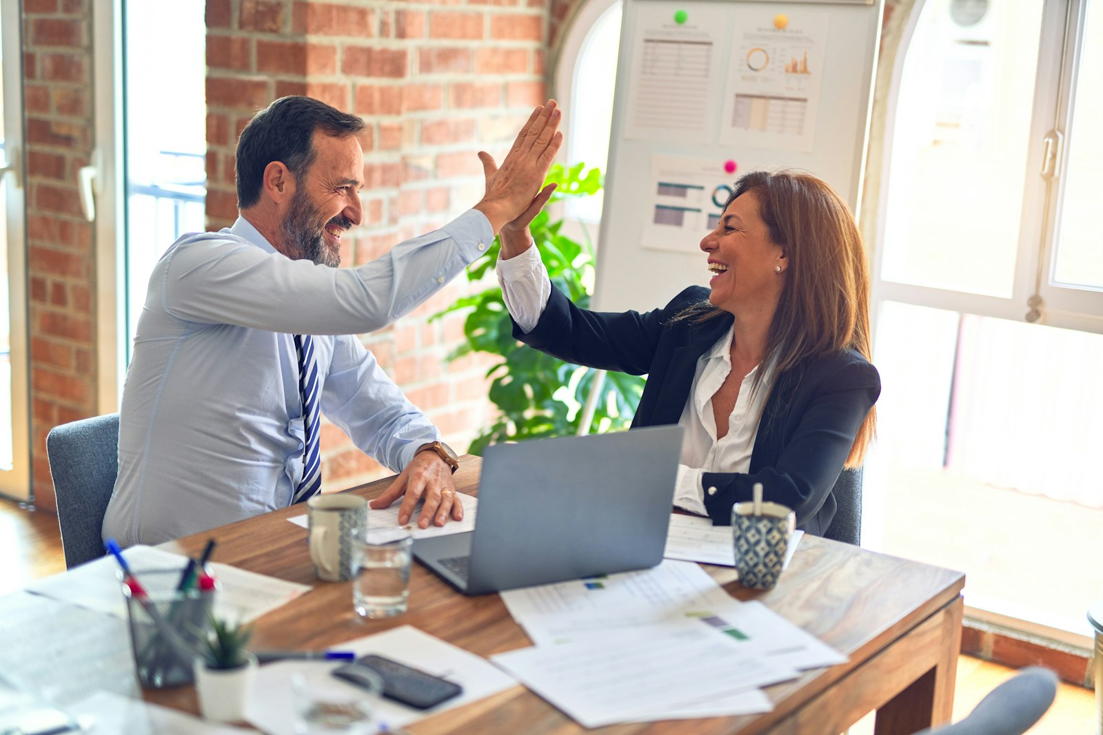 Light corporate handshakes and partnerships